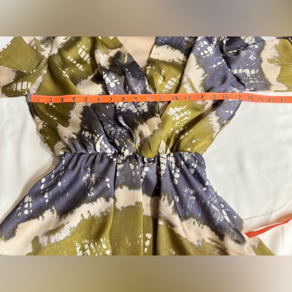 ADRIENNE Gray/lavender & green abstract print surplice layered mini dress size S - Picture 12 of 14